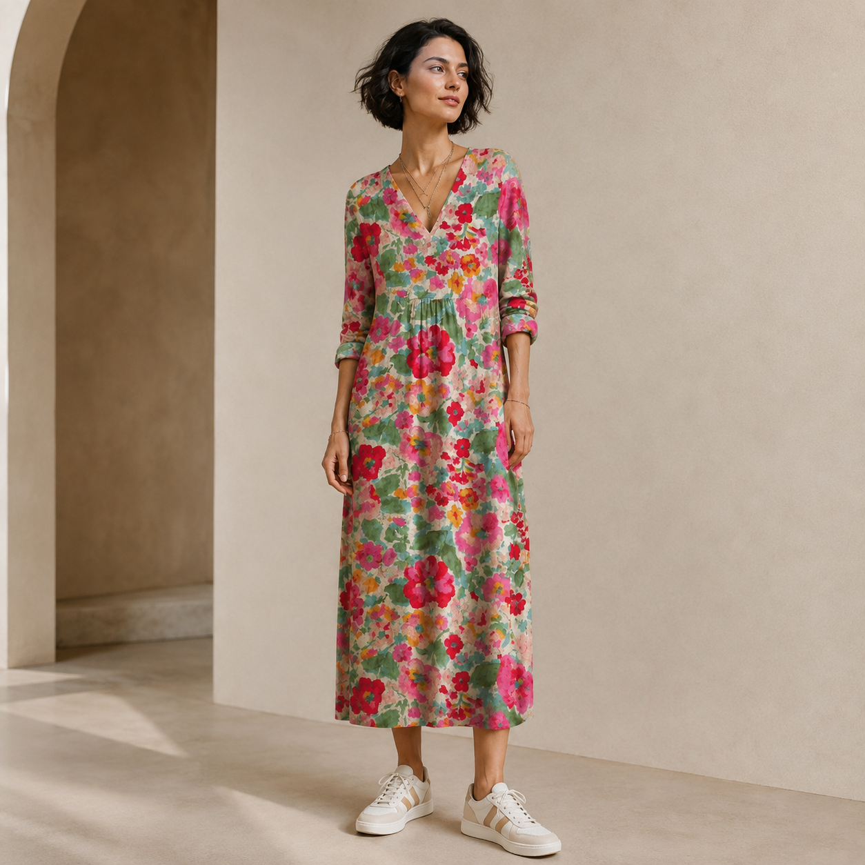 Manuela – Helles Kleid mit Rosenprint