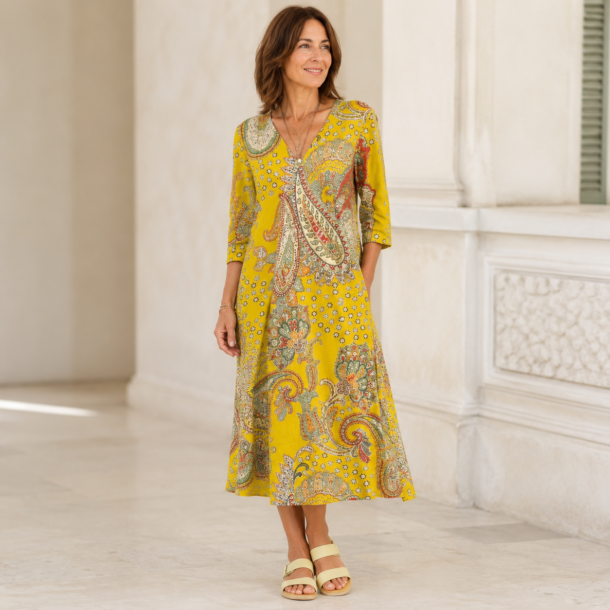 Julia – Gelbes Kleid mit Paisleyprint