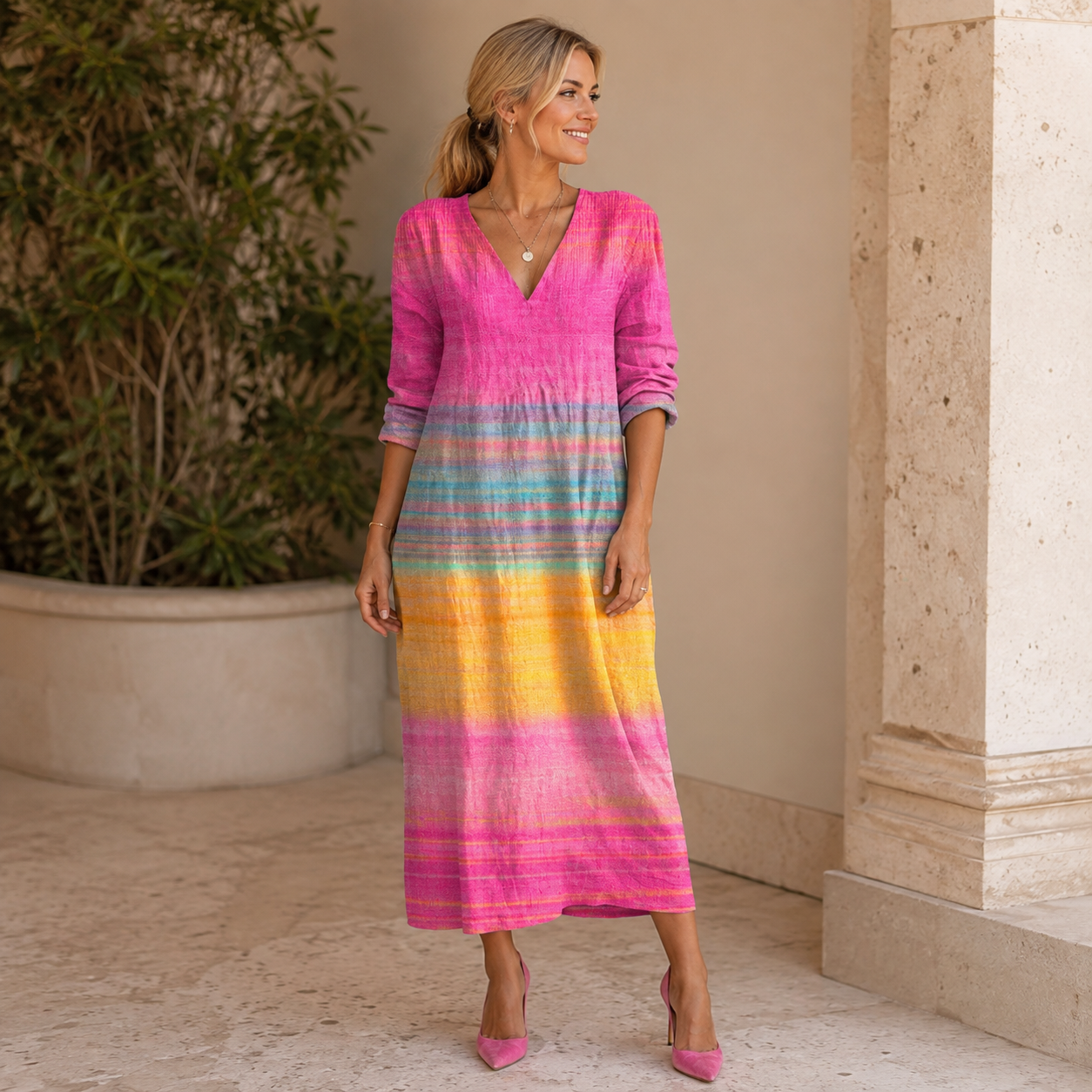 Céline – Kleid mit leuchtenden Querstreifen