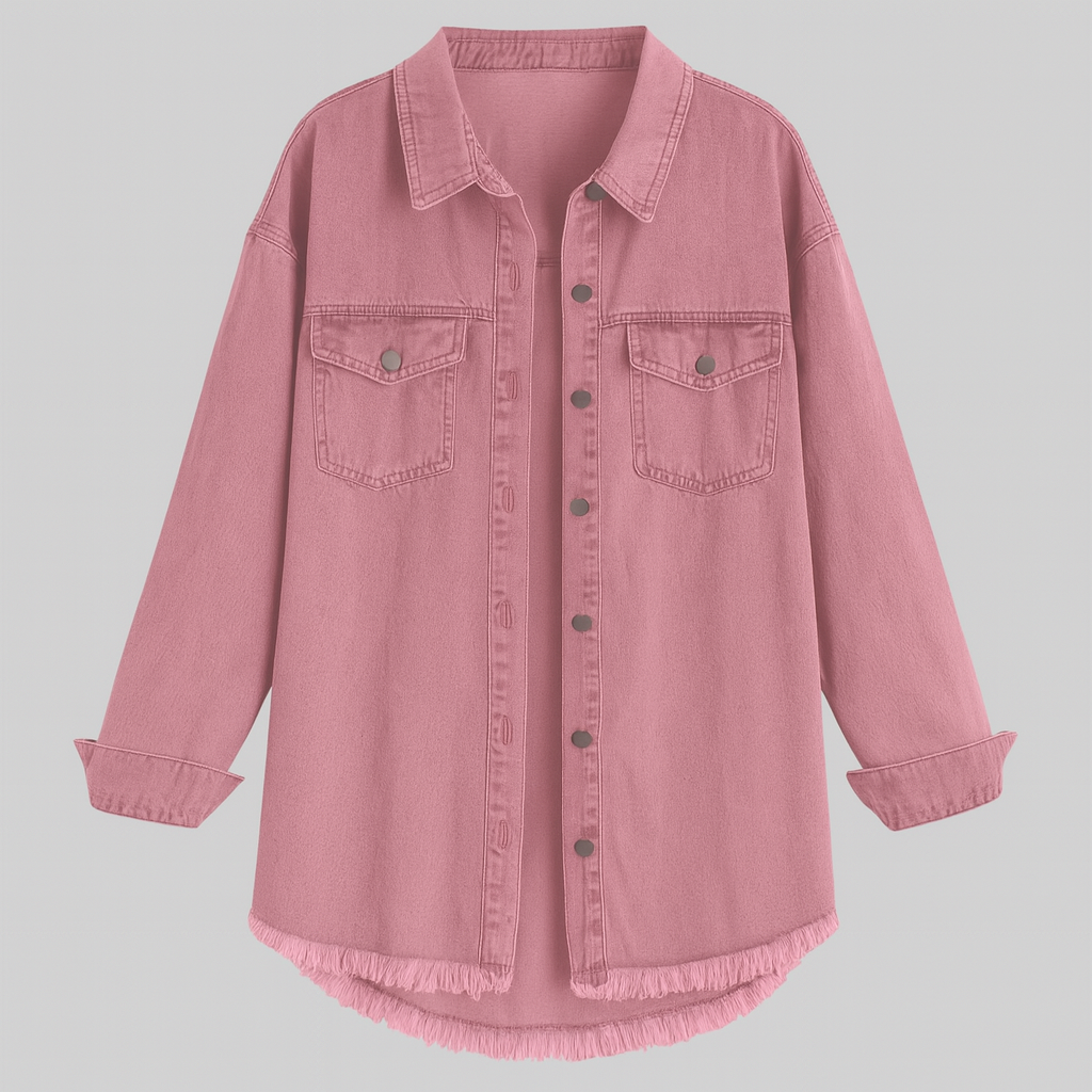 Nova – Rosafarbene Denimjacke mit Fransensaum