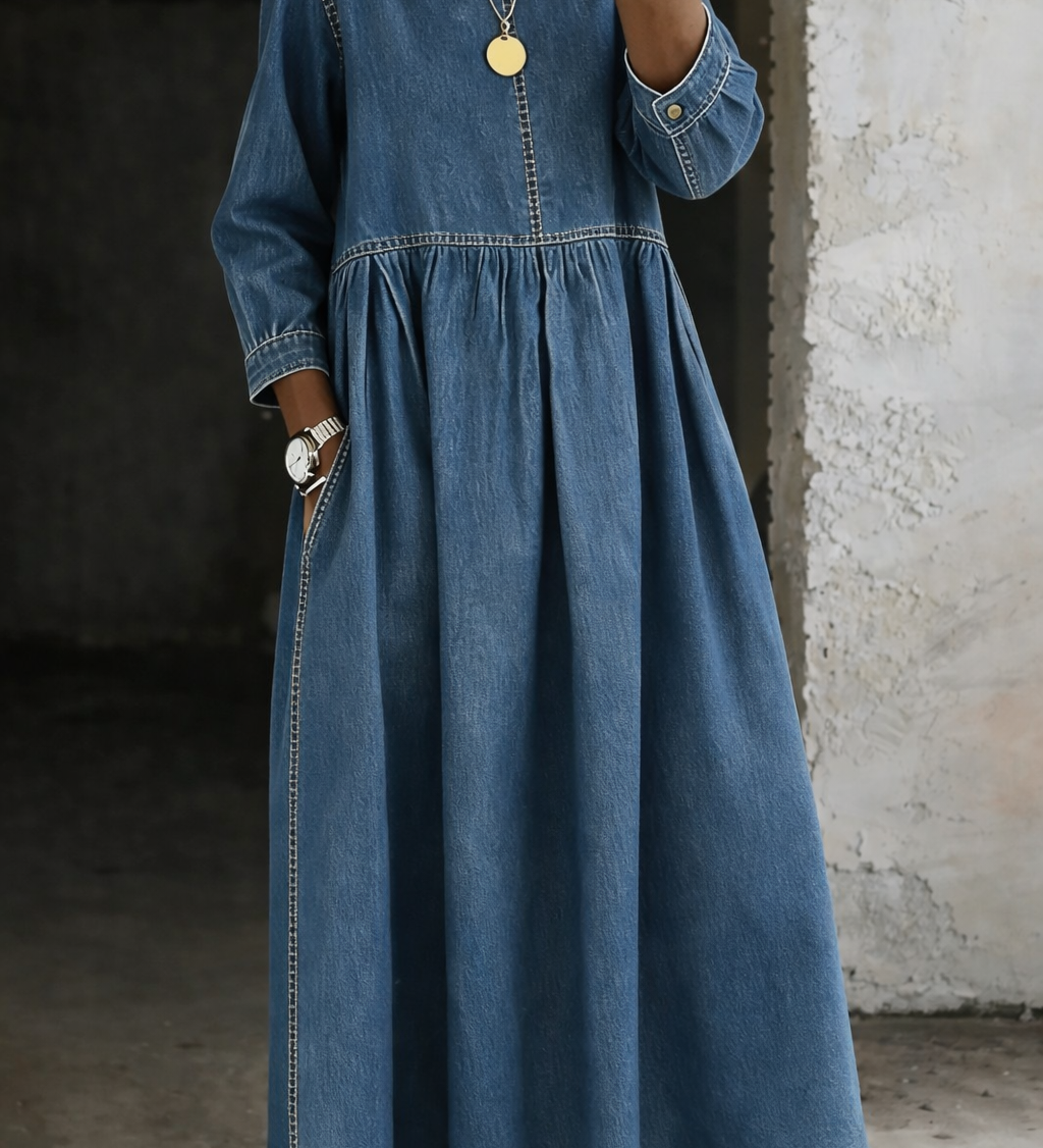 Melissa – Langes Denimkleid mit Rundhals