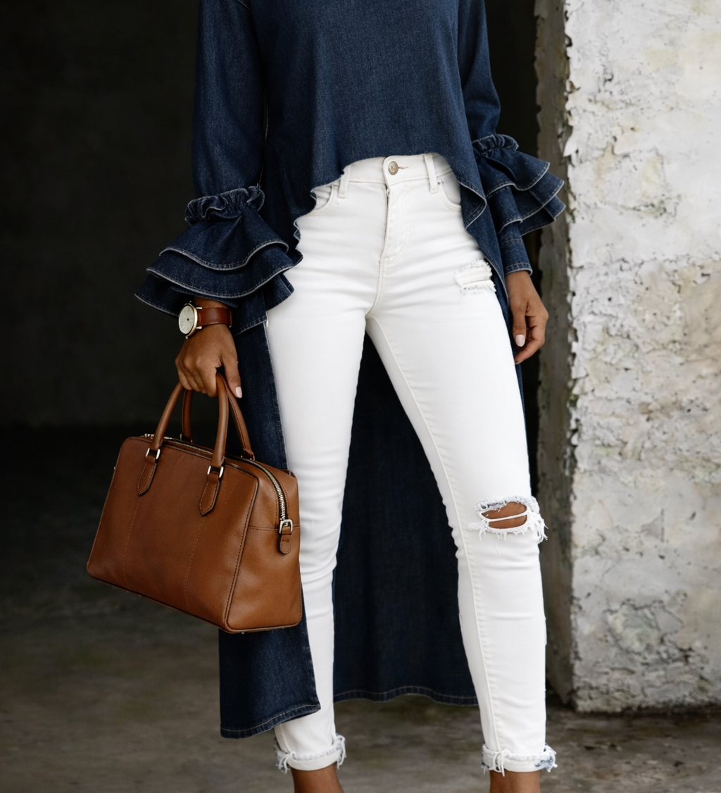 Ashley – Denimbluse mit Volantärmeln