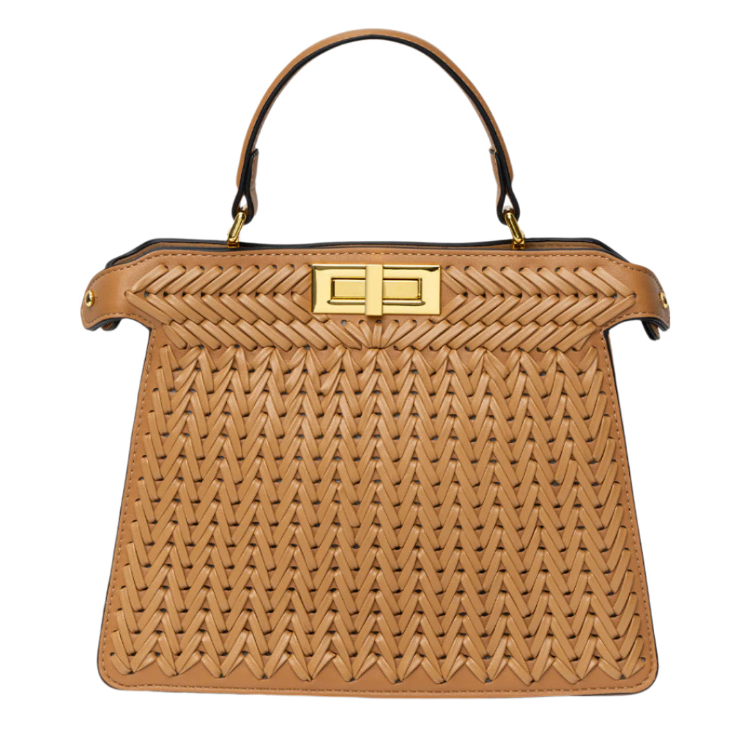 Lou – Braune Handtasche mit Flechtmuster