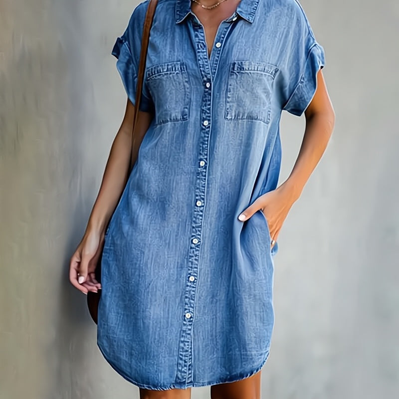 Helen – Blaues Hemdblusenkleid in Minilänge