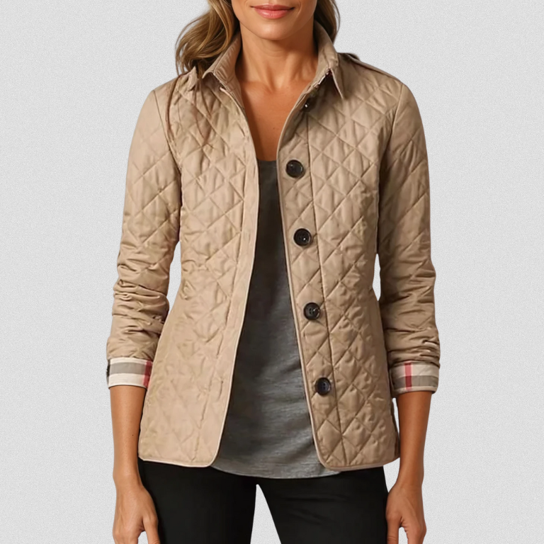 Jennifer – Beige Steppjacke mit Hemdkragen