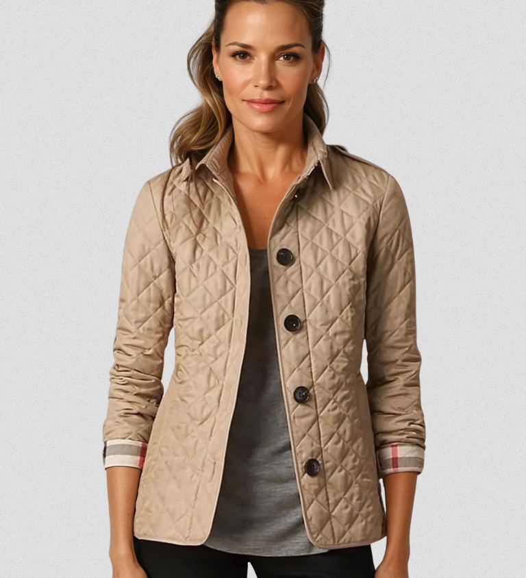 Jennifer – Beige Steppjacke mit Hemdkragen