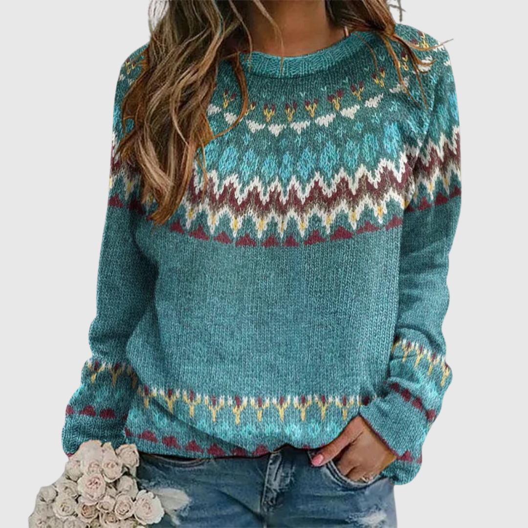 Regina – Türkiser Pullover mit Wellenmuster