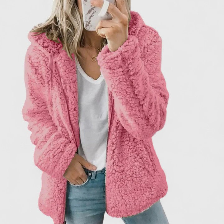 Helena – Blaue Teddyjacke mit Kapuze