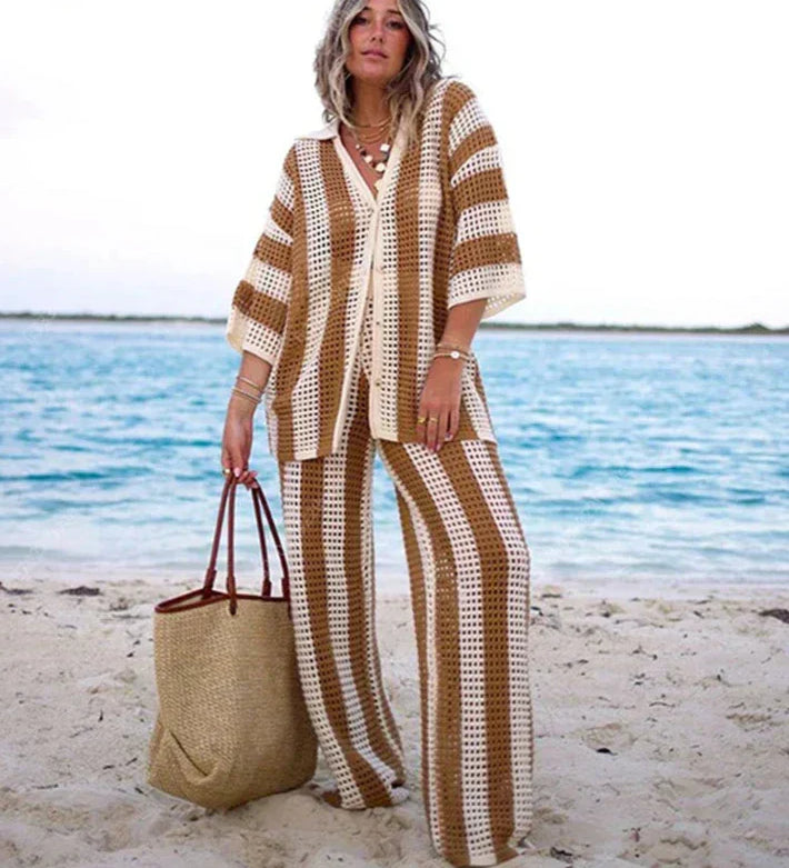 Everly – Gestreiftes Set mit langem Kimono