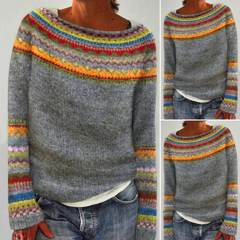Elyse – Grauer Pullover mit Norwegermuster