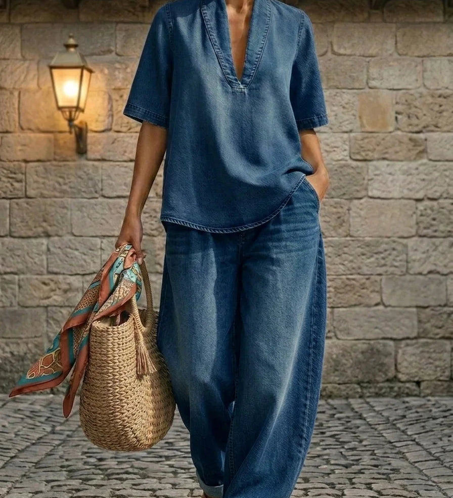 Céleste – Denim-Set mit weitem Hosenschnitt