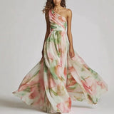 Flavia | Langes Boho-Kleid mit Blumenmuster und One-Shoulder-Träger