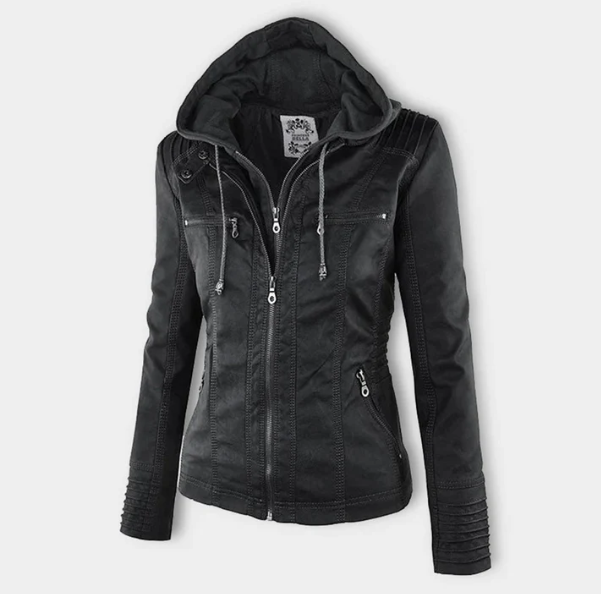 Charlotte – Braune Lederjacke mit Kapuze