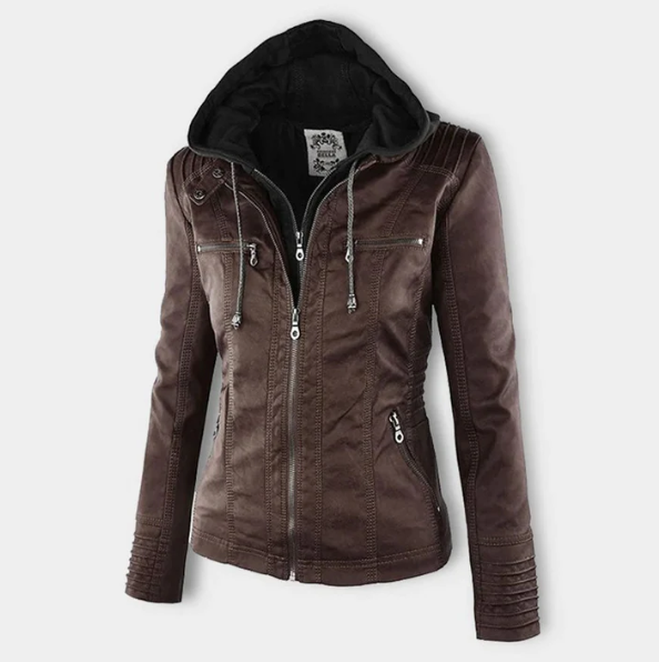 Charlotte – Braune Lederjacke mit Kapuze