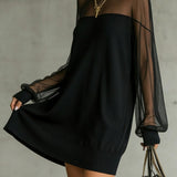 Theresia – Schwarzes Kleid mit transparenten Ärmeln