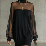 Theresia – Schwarzes Kleid mit transparenten Ärmeln