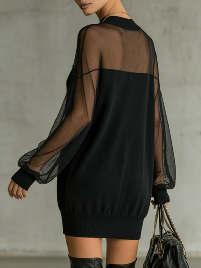 Theresia – Schwarzes Kleid mit transparenten Ärmeln