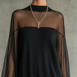 Theresia – Schwarzes Kleid mit transparenten Ärmeln