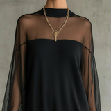 Theresia – Schwarzes Kleid mit transparenten Ärmeln