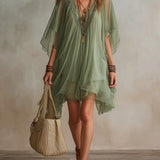Gertrud – Salbeigrünes Lagenkleid mit Chiffonärmeln