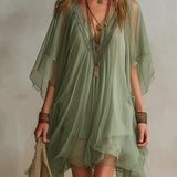 Gertrud – Salbeigrünes Lagenkleid mit Chiffonärmeln