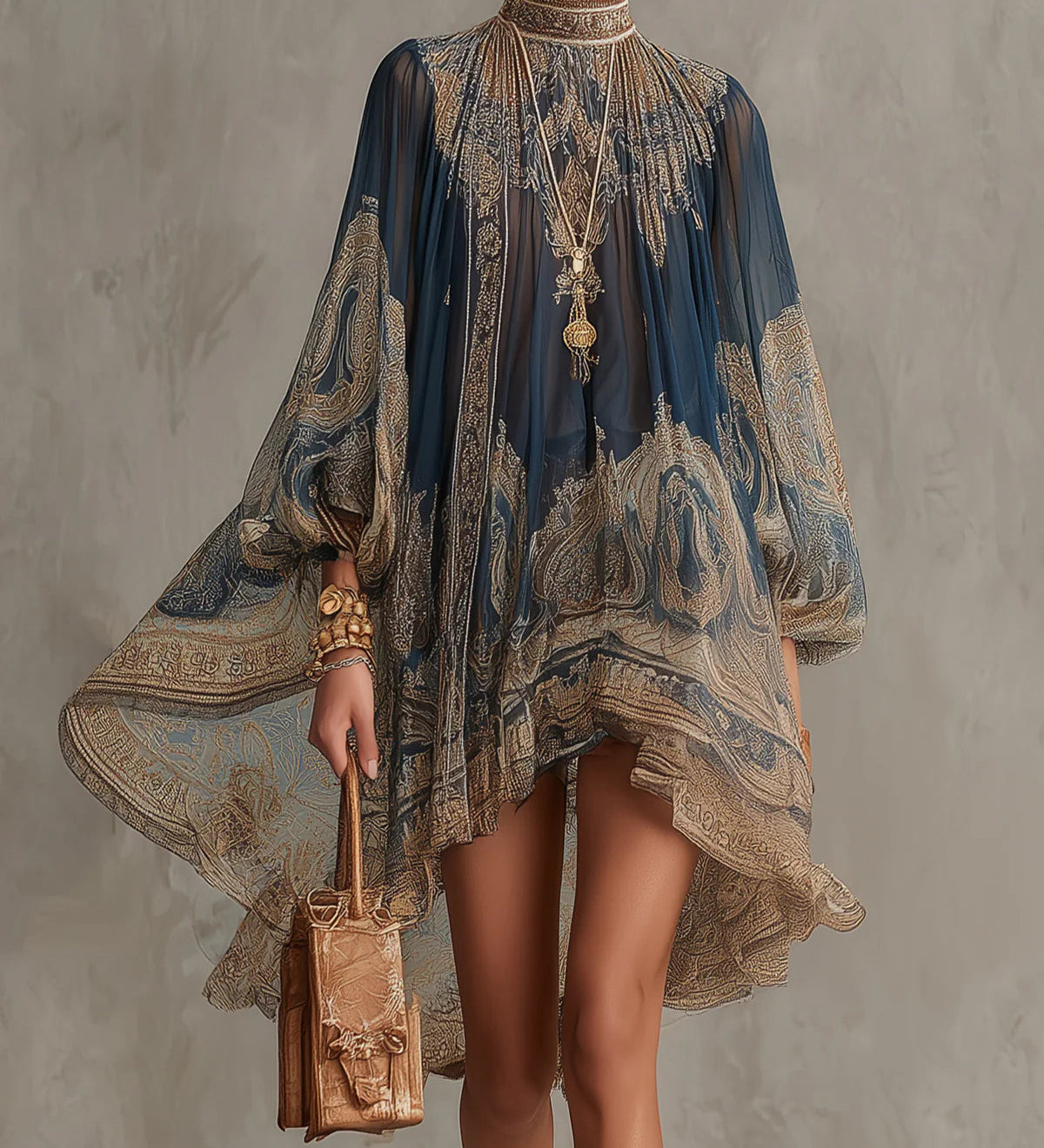 Lore – Marineblaues Kleid mit Barockprint