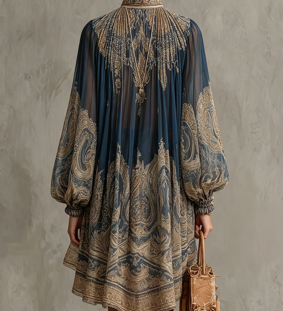 Lore – Marineblaues Kleid mit Barockprint