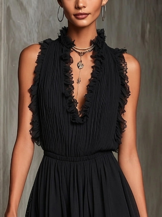 Bigna – Schwarzer Jumpsuit mit Spitzenbesatz