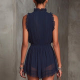 Annemarie – Marineblauer Jumpsuit mit Spitzenbesatz