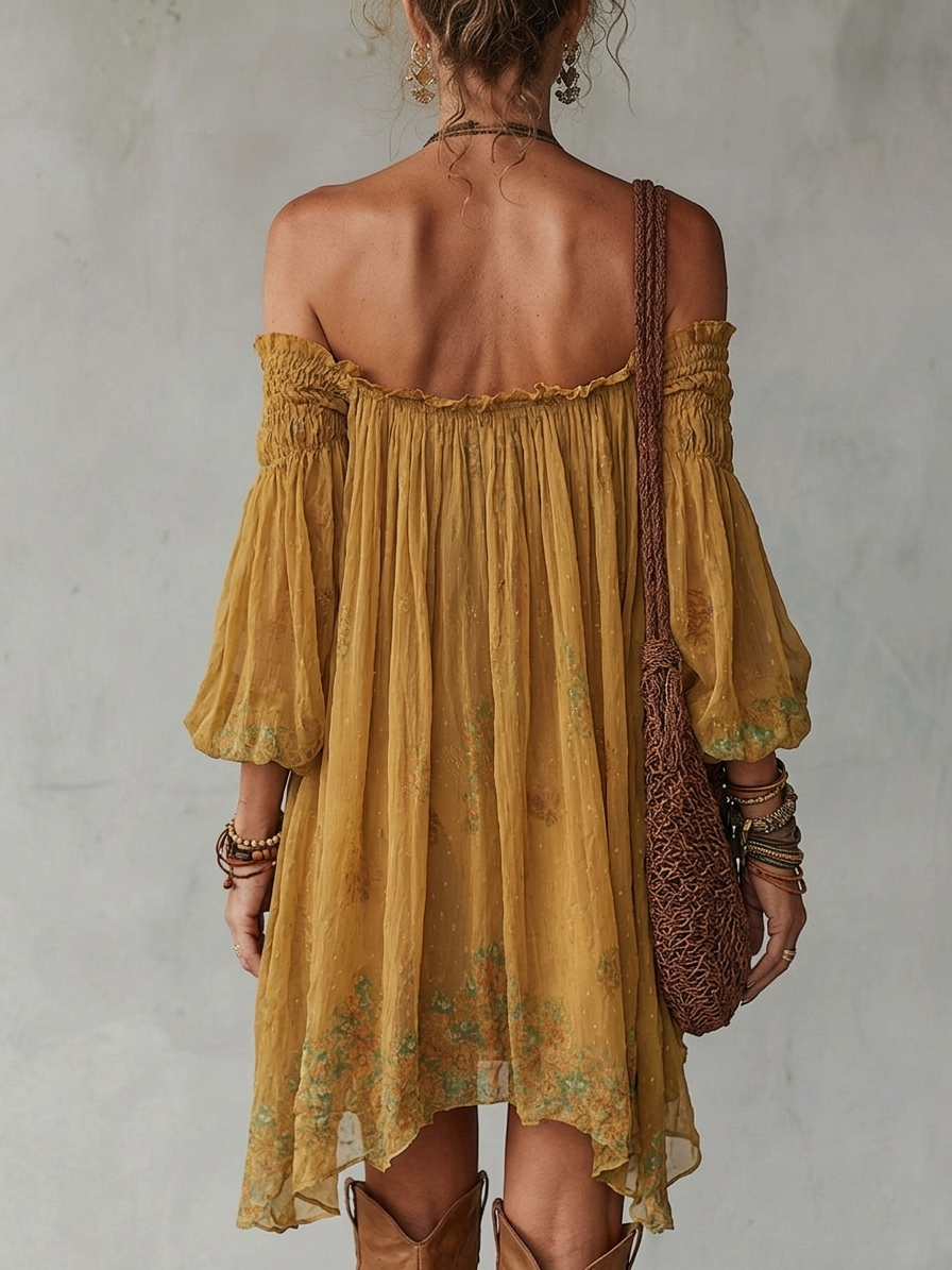 Bernadette – Schulterfreies Kleid mit Blumenstickerei