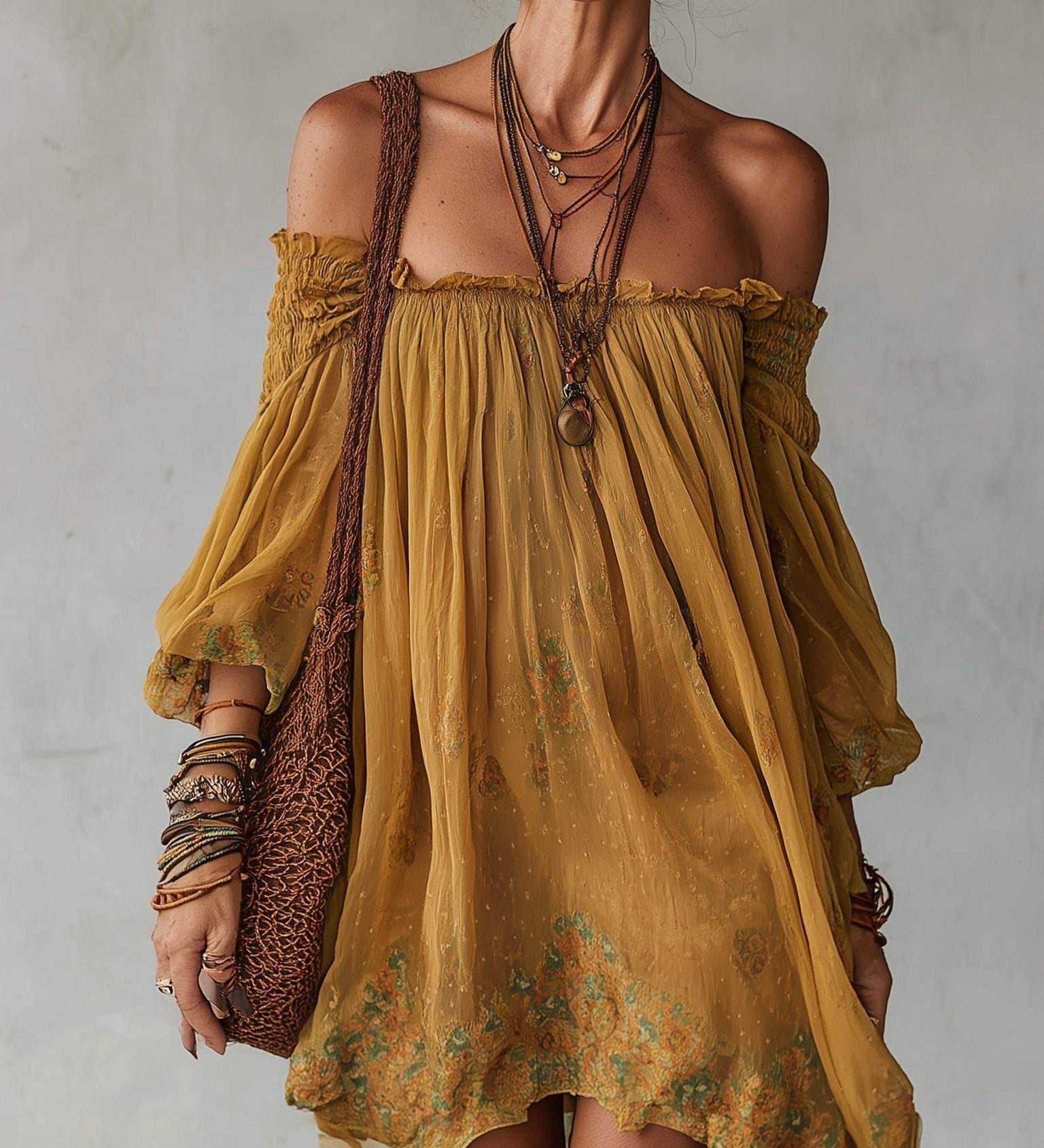 Bernadette – Schulterfreies Kleid mit Blumenstickerei