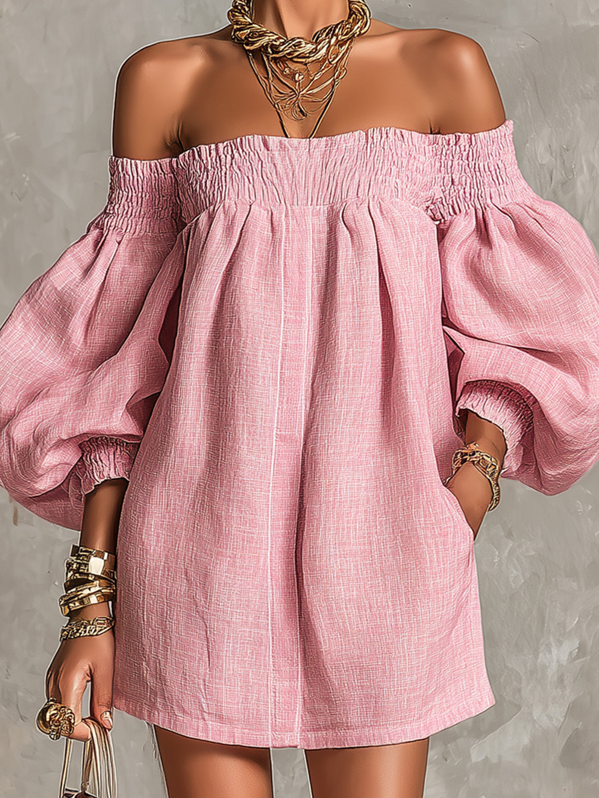 Käthe – Rosafarbenes Kleid mit Ballonärmeln