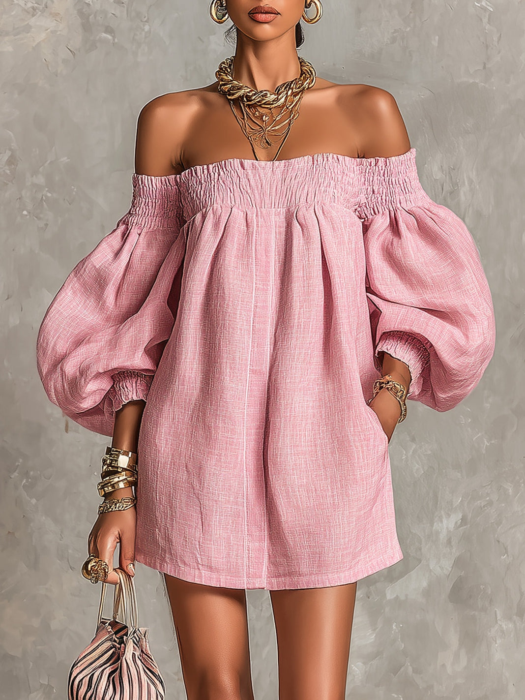 Käthe – Rosafarbenes Kleid mit Ballonärmeln
