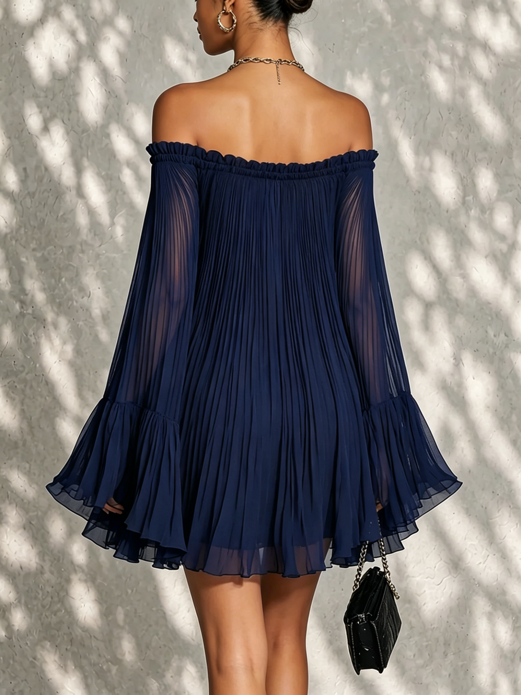 Friederike – Schulterfreies Chiffonkleid mit Glockenärmeln