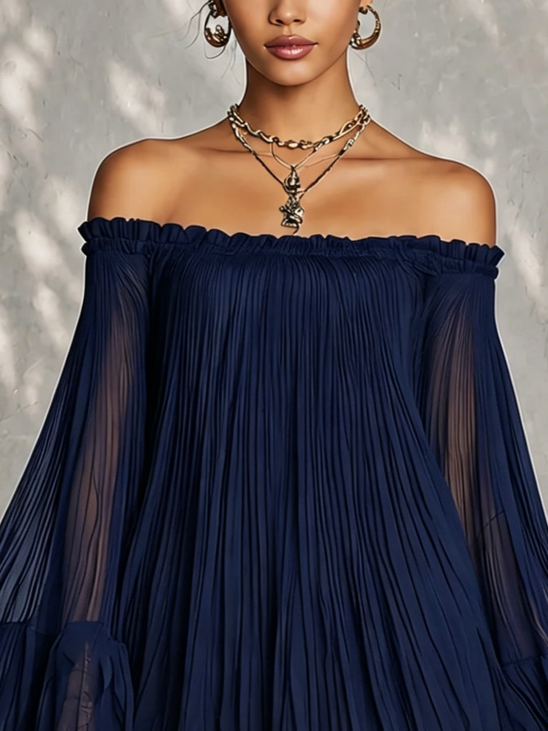 Friederike – Schulterfreies Chiffonkleid mit Glockenärmeln