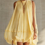 Beatrix – Gelbes Chiffonkleid mit Volants