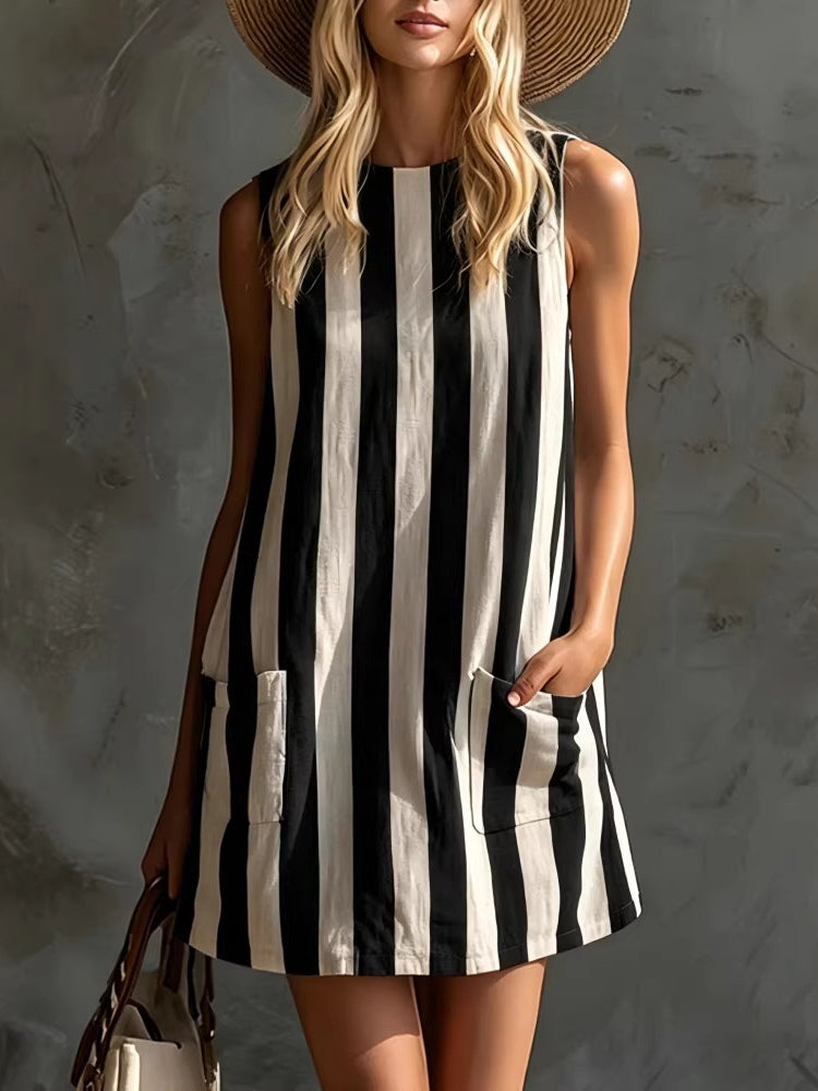 Vreni – Gestreiftes Kleid mit Rundhalsausschnitt