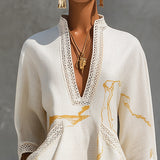 Eliane – Weisses Tunika-Kleid mit Goldprint
