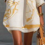 Eliane – Weisses Tunika-Kleid mit Goldprint