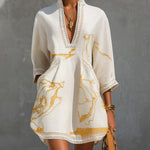 Eliane – Weisses Tunika-Kleid mit Goldprint