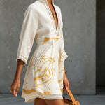 Eliane – Weisses Tunika-Kleid mit Goldprint