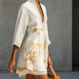 Eliane – Weisses Tunika-Kleid mit Goldprint