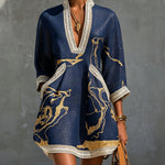 Irmgard – Marineblaues Tunika-Kleid mit Goldprint