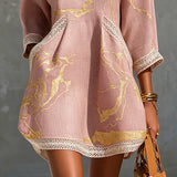 Karola – Rosafarbenes Tunika-Kleid mit Goldprint