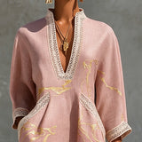 Karola – Rosafarbenes Tunika-Kleid mit Goldprint