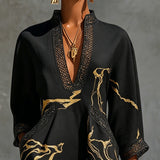 Ladina – Schwarzes Tunika-Kleid mit Goldprint