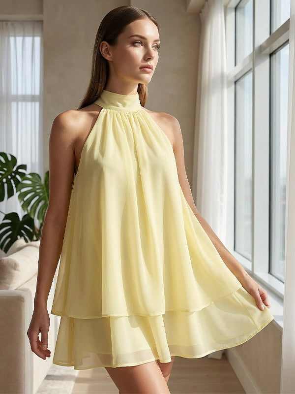 Heide – Gelbes Lagenkleid mit Neckholder