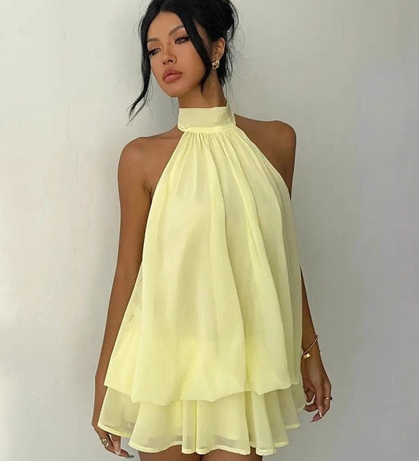Heide – Gelbes Lagenkleid mit Neckholder