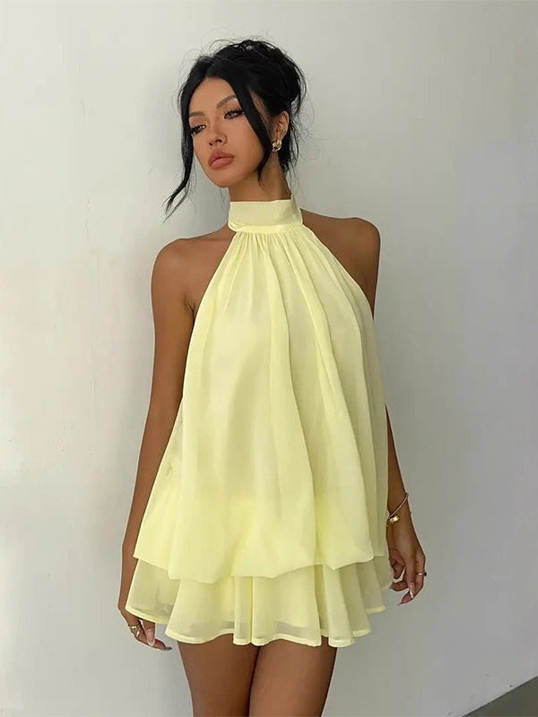 Heide – Gelbes Lagenkleid mit Neckholder