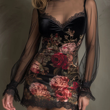 Sonja – Schwarzes Spitzenkleid mit Rosenmuster